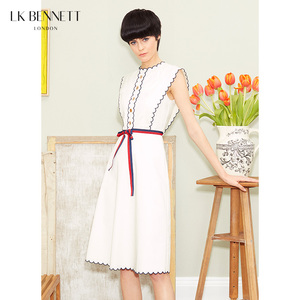 LK BENNETT白色法式连衣裙女夏无袖刺绣棉文艺感度假风长裙