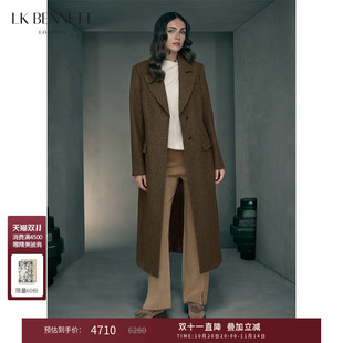 lkbennett棕色格纹大衣2025冬新款 领毛呢外套 复古直筒廓形西装