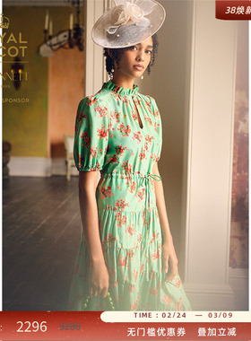 【皇家赛马会】LK BENNETT绿色纯棉印花连衣裙女2025年春新款法式