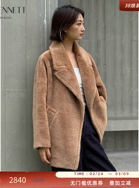 LK BENNETT棕色大衣外套2025冬季新100%绵羊毛翻领宽松简约高级感
