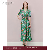 V领收腰法式 BENNETT绿色印花连衣裙2025年夏新款 复古优雅