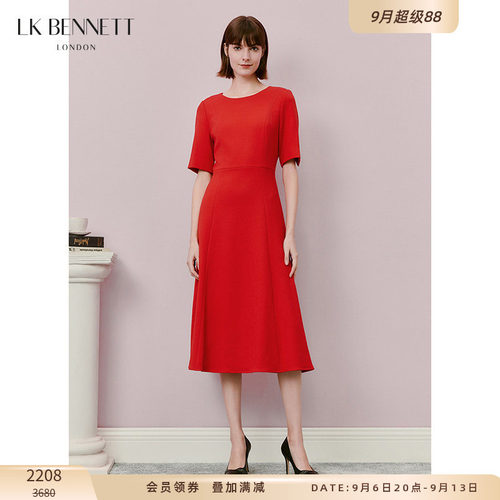 【杨紫同款】LK BENNETT红色连衣裙女春夏中袖收腰简约礼服裙
