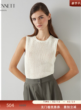 LK BENNETT白色针织背心马甲女春新款法式镂空无袖上衣