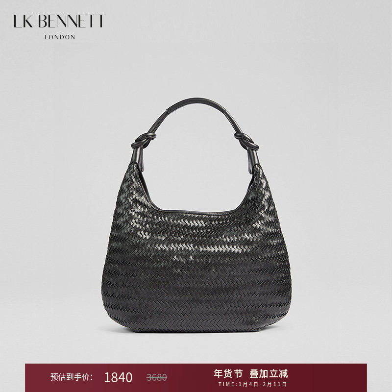 LK BENNETT黑色牛皮手提包2025冬新款真皮编织拼接通勤百搭单肩包,箱包皮具/热销女包/男包,单肩包,淘宝优惠券,粉丝福利购,淘宝优惠卷