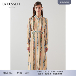 LK BENNETT新款真丝连衣裙女春长袖收腰桑蚕丝衬衫裙长裙气质