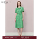 v领飘带法式 BENNETT绿色印花连衣裙2025年夏新款 醋纤飘逸优雅