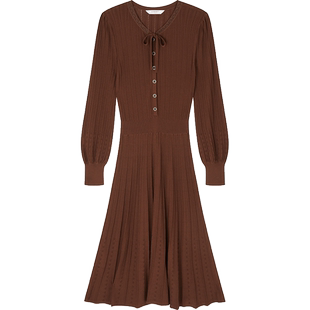 【赛马会】LK BENNETT咖啡色针织连衣裙秋冬高级感复古长裙