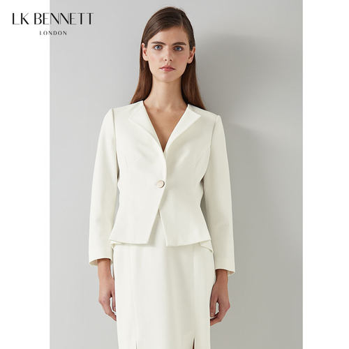 lkbennett白色西装外套女新款春季v领一粒扣职场通勤短款西服