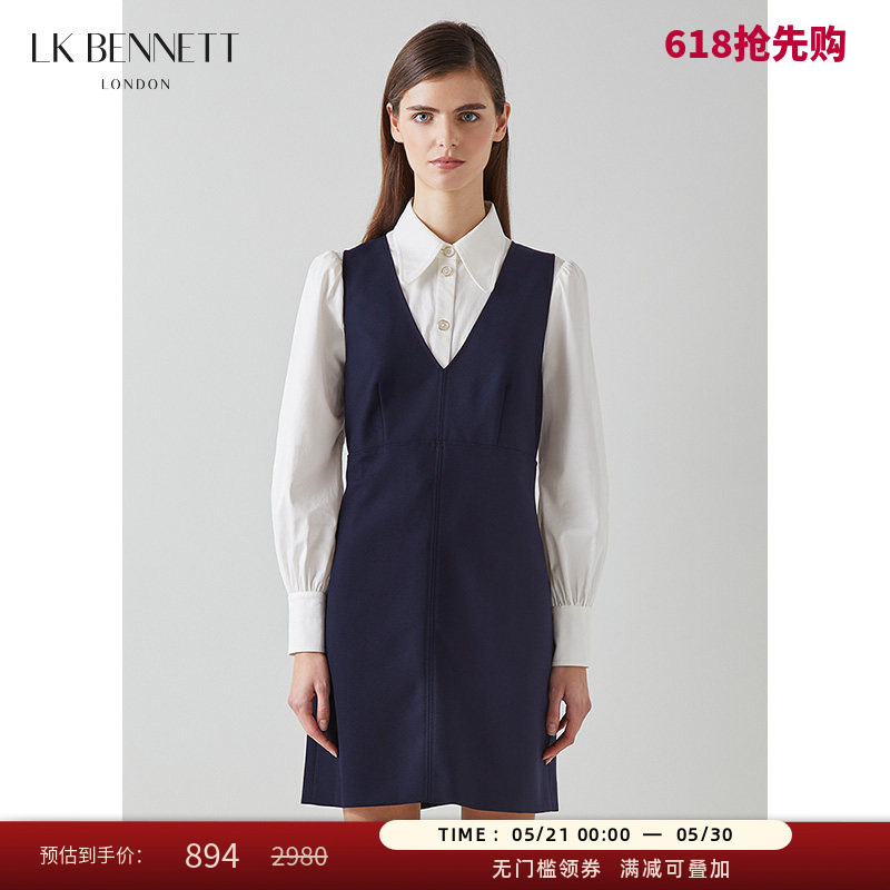 LK BENNETT法式无袖连衣裙女新款春季v领法式背心裙小个子短裙