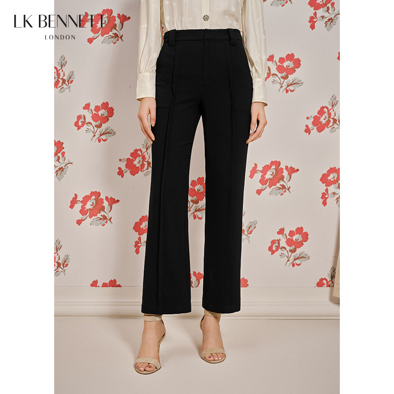 LK BENNETT黑色西裤女春秋高腰微喇垂坠感薄款长裤职场通勤
