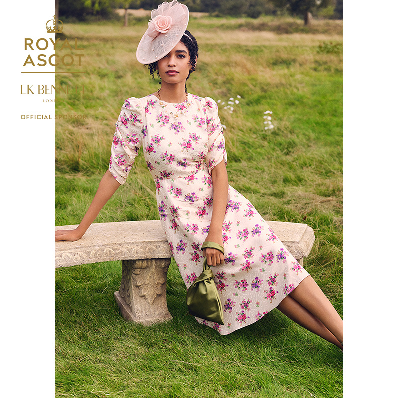 【皇家赛马会】lkbennett米色印花连衣裙女2025年春新款桑蚕丝