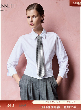 LK BENNETT白色纯棉衬衫2025冬季前长后短设计感纯色气质通勤上衣