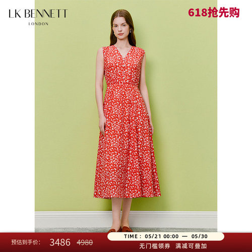 LKBENNETT印花无袖桑蚕丝茶歇裙