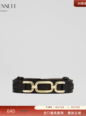 LK BENNETT黑色时装腰带2025年春夏新款进口牛皮金属链条装饰