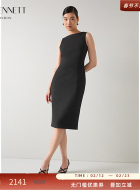 LK BENNETT黑色无袖连衣裙2025年秋季新款圆领收腰简约通勤中长裙