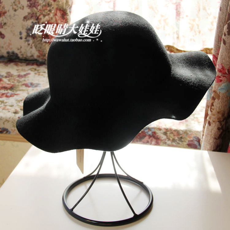 复古黑色英伦风秋冬天盆帽大檐