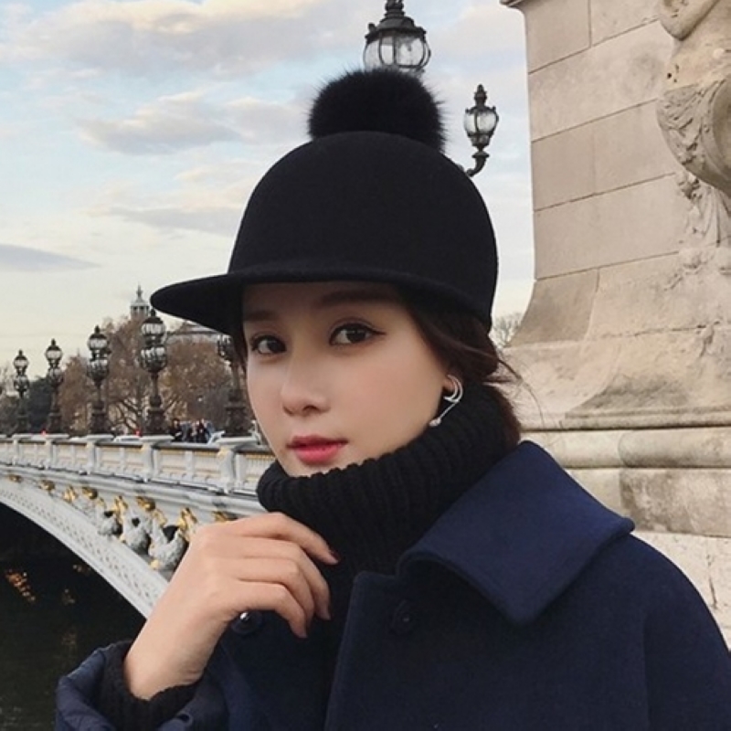 女秋冬天毛球骑士马术韩版潮帽子