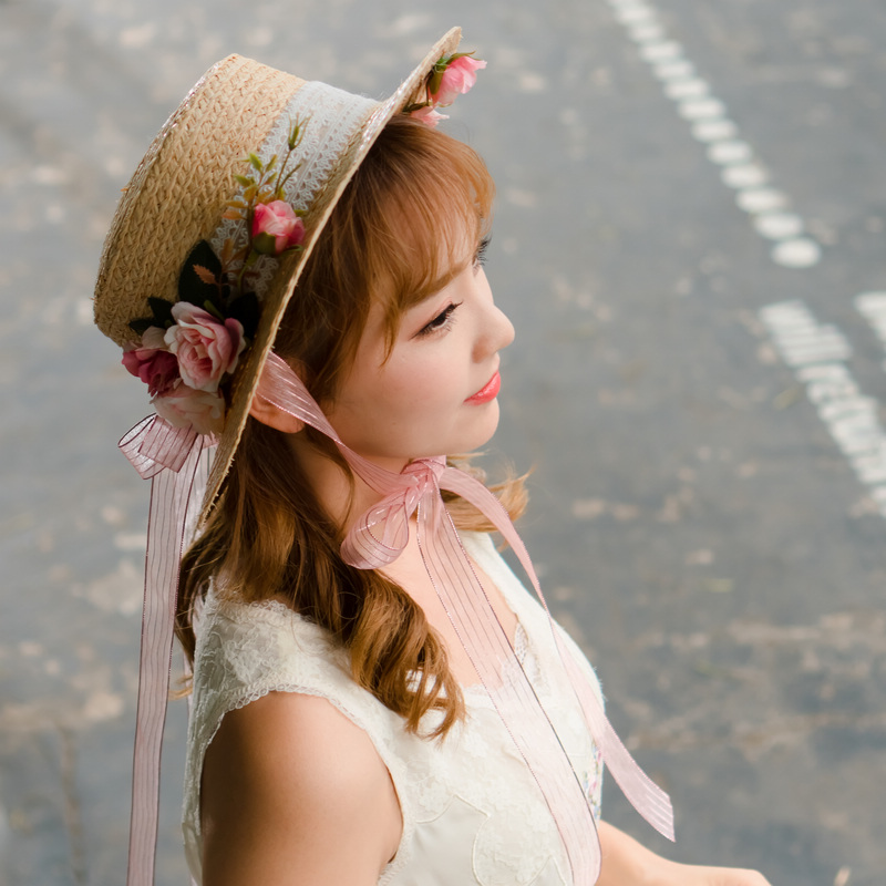 小清新文艺花朵度假可折叠草帽