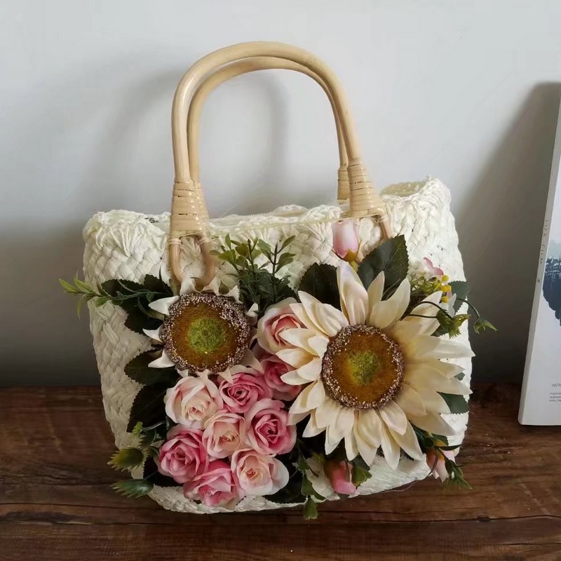 复古韩国花朵沙滩包沙滩包草编包