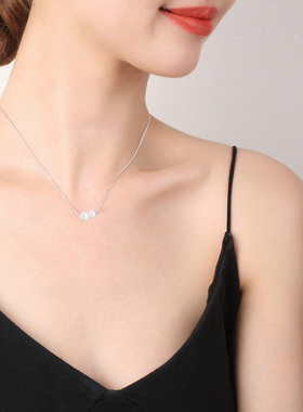 S925纯银珍珠项链女轻奢新款潮锁骨链高级感银饰品双珠路路通颈链