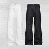 微喇塑形 隐形刺绣 双轨压线加固 永生花刺绣白牛仔裤 CATSSTAC