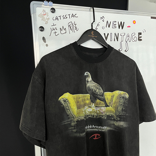 CATSSTAC vintage宽松圆领重磅cleanfitT恤男 座山雕印花短袖