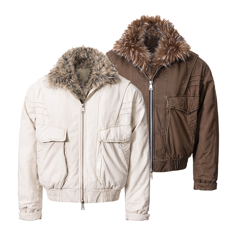 CATSSTAC 狮王可拆卸围巾座山雕 复古水洗 立体口袋设计 短款收腰