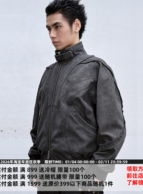 CATSSTAC飞片解构重磅bomber外套男cleanfit小众设计双开拉链夹克