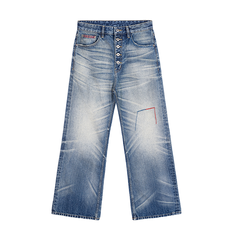 CATSSTAC 一血五连扣冈山牛仔裤 水洗做旧 复古质感 宽松直筒