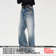 CATSSTAC 精致优雅 水洗做旧 浮世雕花宽松直筒牛仔裤 修饰腿型