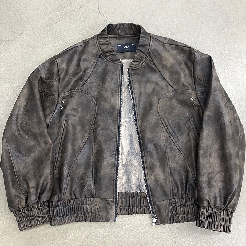 CATSSTAC 安魂曲水墨皮bomber外套男cleanfit小众设计休闲夹克