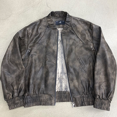 CATSSTAC 安魂曲水墨皮bomber外套男cleanfit小众设计休闲夹克