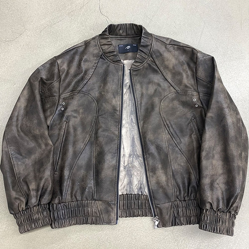 CATSSTAC 安魂曲水墨皮bomber外套男cleanfit小众设计休闲夹克