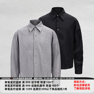 CATSSTAC 浮灵丝光衬衫男cleanfit仿绸缎不对称小众设计翻领衬衣