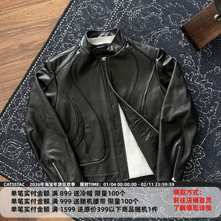 CATSSTAC 伽玛头层牛皮机车夹克 宾霸里面 雅痞混搭 日常街头