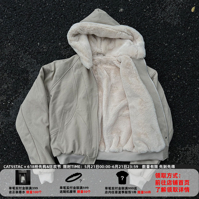 CATSSTAC 座山雕加绒加厚外套男cleanfit重磅帆布水洗棉服夹克