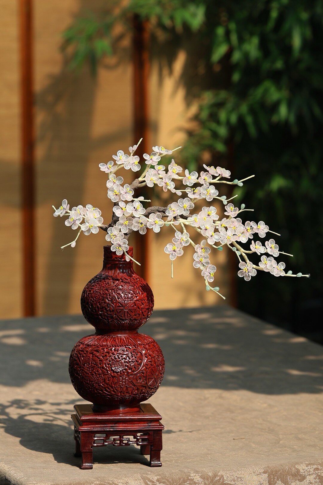 精品大漆葫芦玉石盆景梅花非遗中式家居摆件艺术品收藏空间美学
