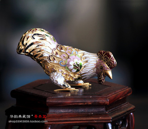 90年代/正宗北京景泰蓝/铜胎掐丝珐琅(库存老货)金地公鸡摆件