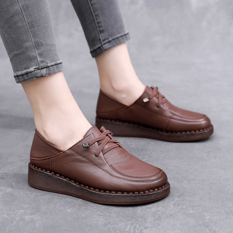 上海花牌真皮复古女鞋舒适妈妈鞋厚底防滑平底一脚蹬牛筋软底单鞋,女鞋,深口单鞋,淘宝优惠券,粉丝福利购,淘宝优惠卷