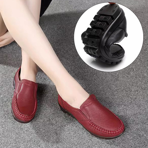 花牌女鞋真皮平底单鞋软面软底