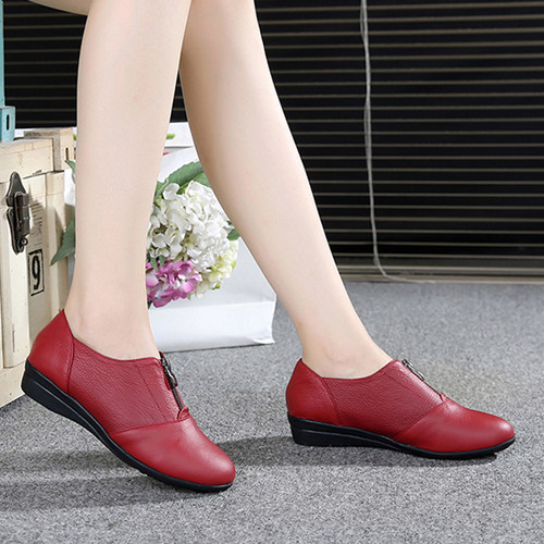 上海花牌真皮软底防滑深口女鞋