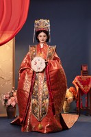 出租若兰兮龙凤呈祥仿云锦汉服婚服凤冠霞帔明制中式花嫁全套租赁