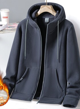 【时尚保暖】加绒加厚连帽卫衣摇粒绒新款开衫外套冬季上衣服