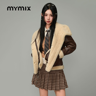 MYMIX冬季新款时尚潮流短款皮毛外套休闲加厚防寒百搭女士上衣