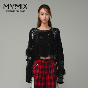 MYMIX我的组合2024冬季新款女装原创设计圆领短款长袖毛针织衫