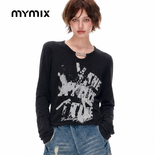 mymix字母印花修身冬季女T恤