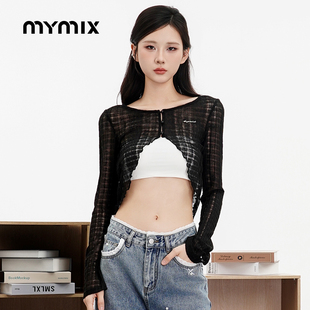 防晒开衫 辣妹蕾丝薄款 25夏新品 外套女黑色显瘦短款 MYMIX美式
