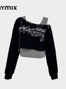 【26春新品】MYMIX休闲个性字母印花套头短款长袖链条卫衣女装