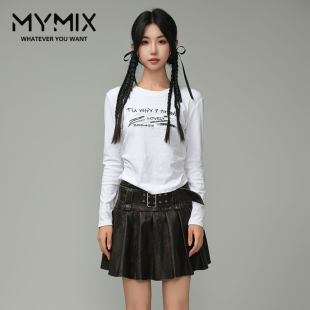 短款 MYMIX我 百日常纯色圆领收腰字母长袖 新款 T恤 组合2024冬季