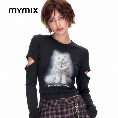 mymix冬新款卡通印花女装T恤
